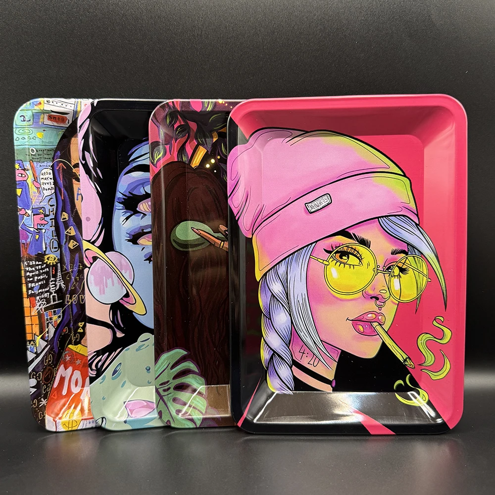 18X12.5CM Metal Rolling Tray Customize pattern Tinplate Tray Grass Grinder Storage Cigarette Tobacco Paper Accessories
