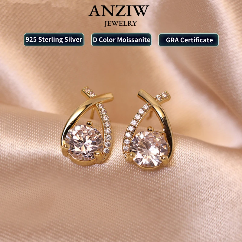

Anziw Real 925 Silver Stud Earrings 0.5ct Moissanite Drop Fishtail Cross Piercing Ear Earring 2023 Korean Trendy Women's Jewelry