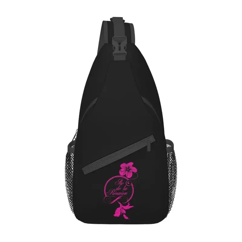 

Hibiscus Fuchsia 974 Reunion Island Sling Crossbody Chest Bag Men Cool Shoulder Backpack for Traveling