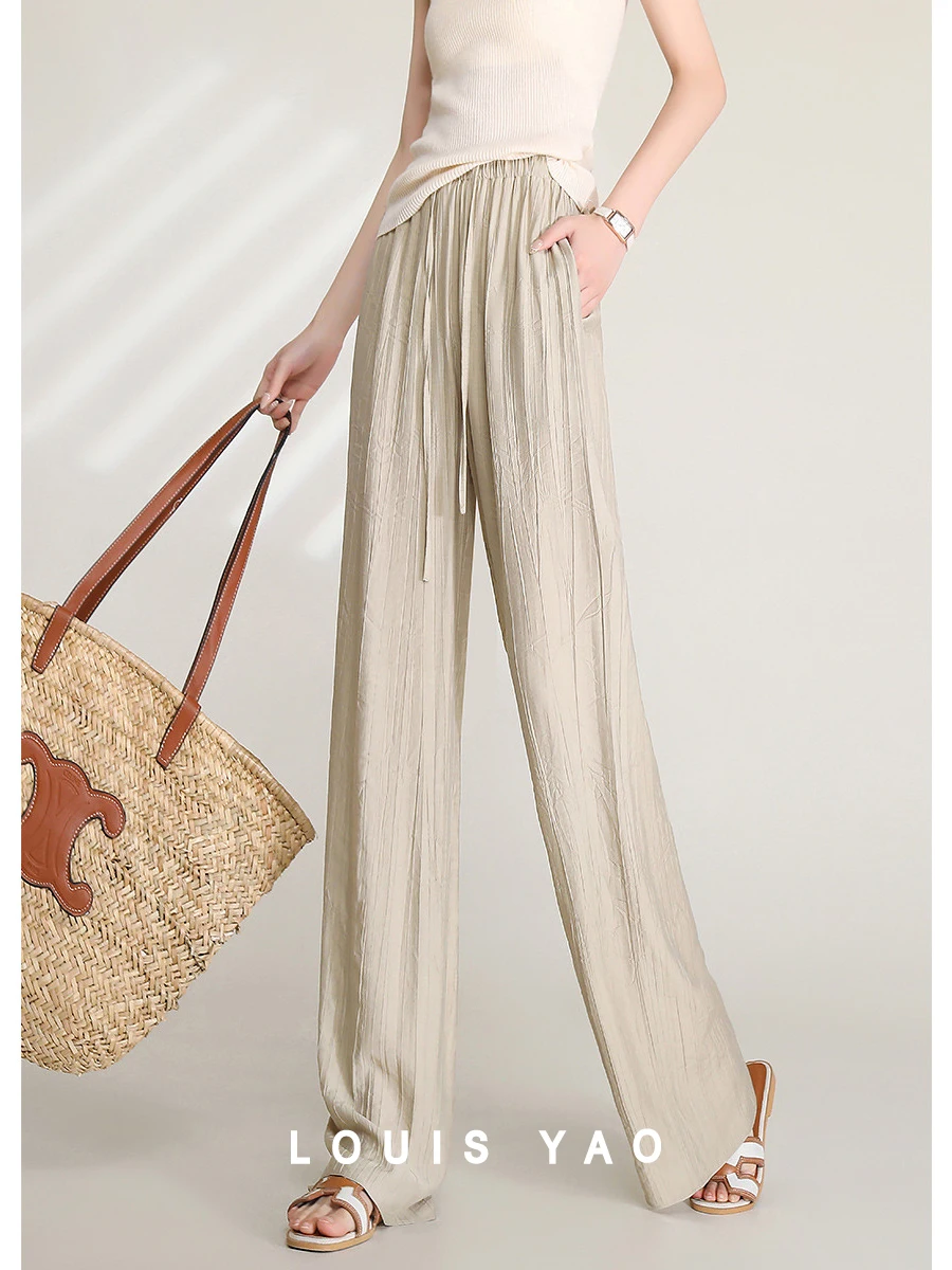 LOUIS YAO Women Pants 2024 Spring High-waisted Loose Simple Solid Color Pleated Lightweight Casual Trousers Women's pants