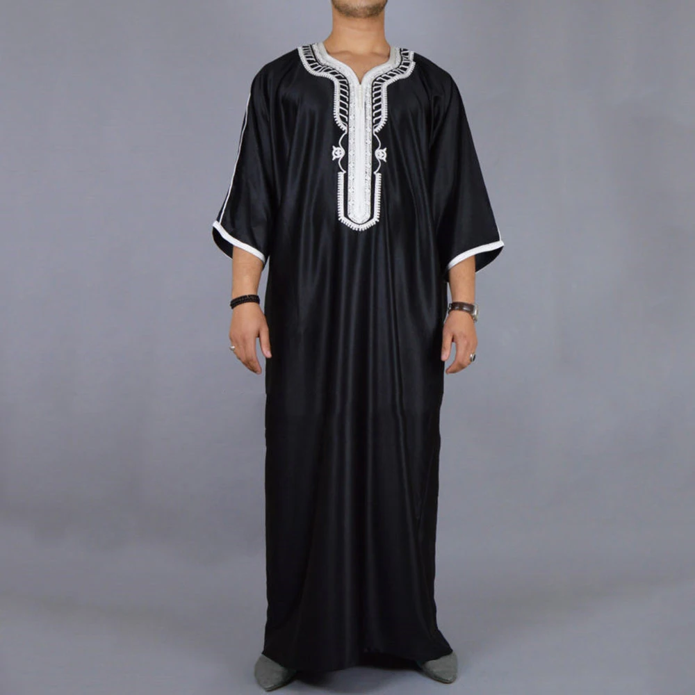 이슬람 패션 남자 Jubba Thobes 아랍어 파키스탄 두바이 Kaftan 아바야 가운 이슬람 의류 사우디 아라비아 블랙 롱..