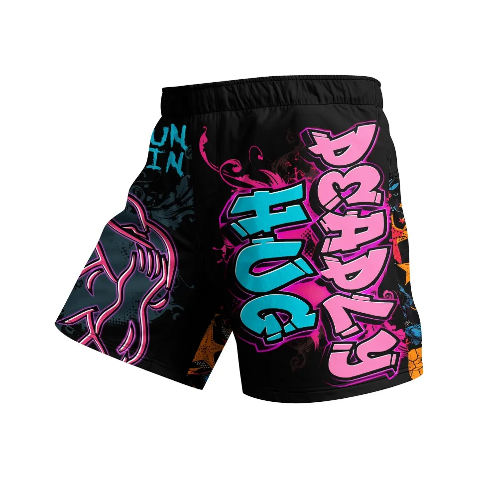 High Quality Muay Thai Shorts 4 Ways Stretched Durable Polyester Fabric Fight Shorts Sublimation Printing MMA With Rubber
