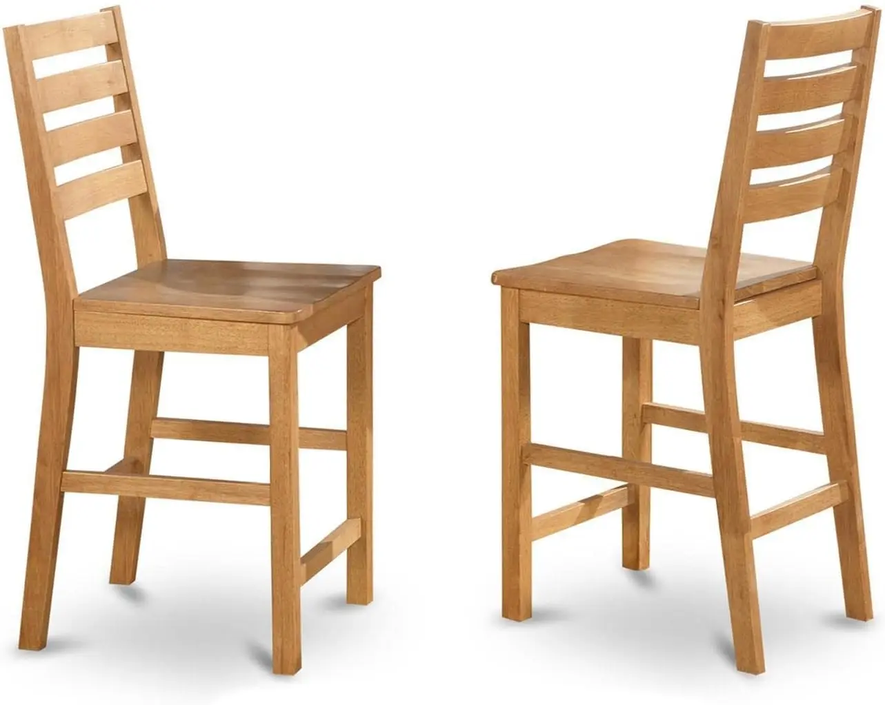 East West Furniture Caf&eacute; Counter Height Dining Chairs-Ladder Back Wood Seat Chairs, Set of 2, Oak