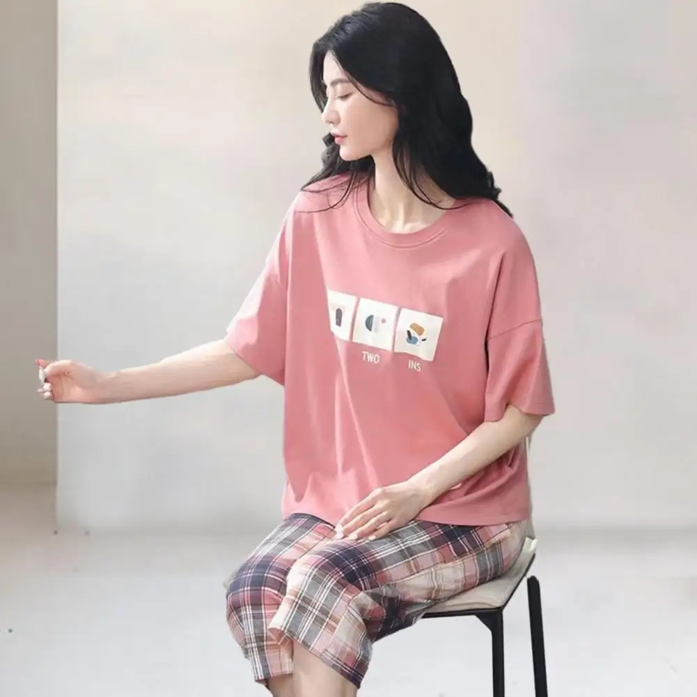 Lady Night Clothes Chic Soft Women Pajamas Set Two Pieces Set T-shirt Pants Mid Waist Summer Pajamas Women Garment