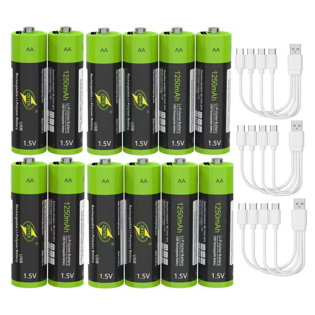 

Перезаряжаемый литий-полимерный аккумулятор ZNTER-USB, 12 шт., 1,5 в AA, 1250 мАч, быстрая зарядка через кабель Micro USB