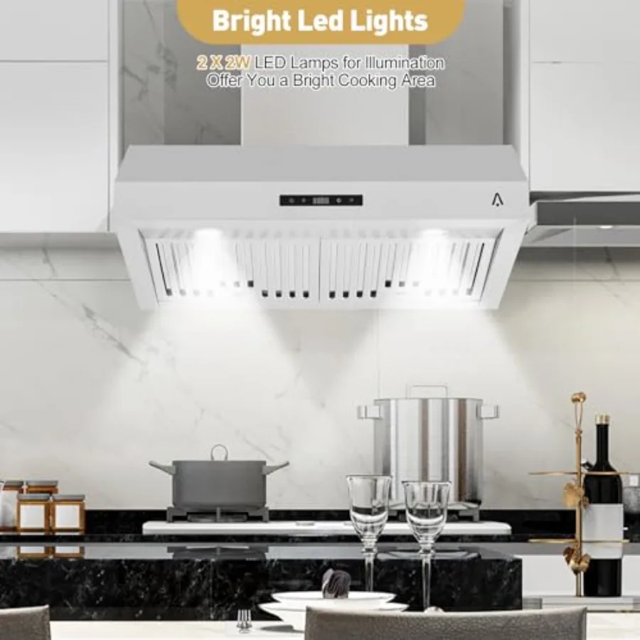 Under Cabinet Range Hood 30 Inch 400CFM Stainless Steel Kitchen Stove Vent Hood with 3 Speed Exhaust Fan Touch Control LED Ligh