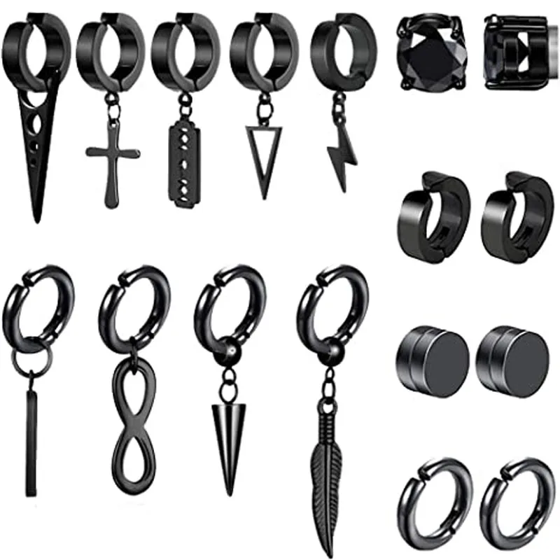 Hoop Earrings 1-17 Pcs Clip On For Men Women Stainless Steel Fake Non Piercing