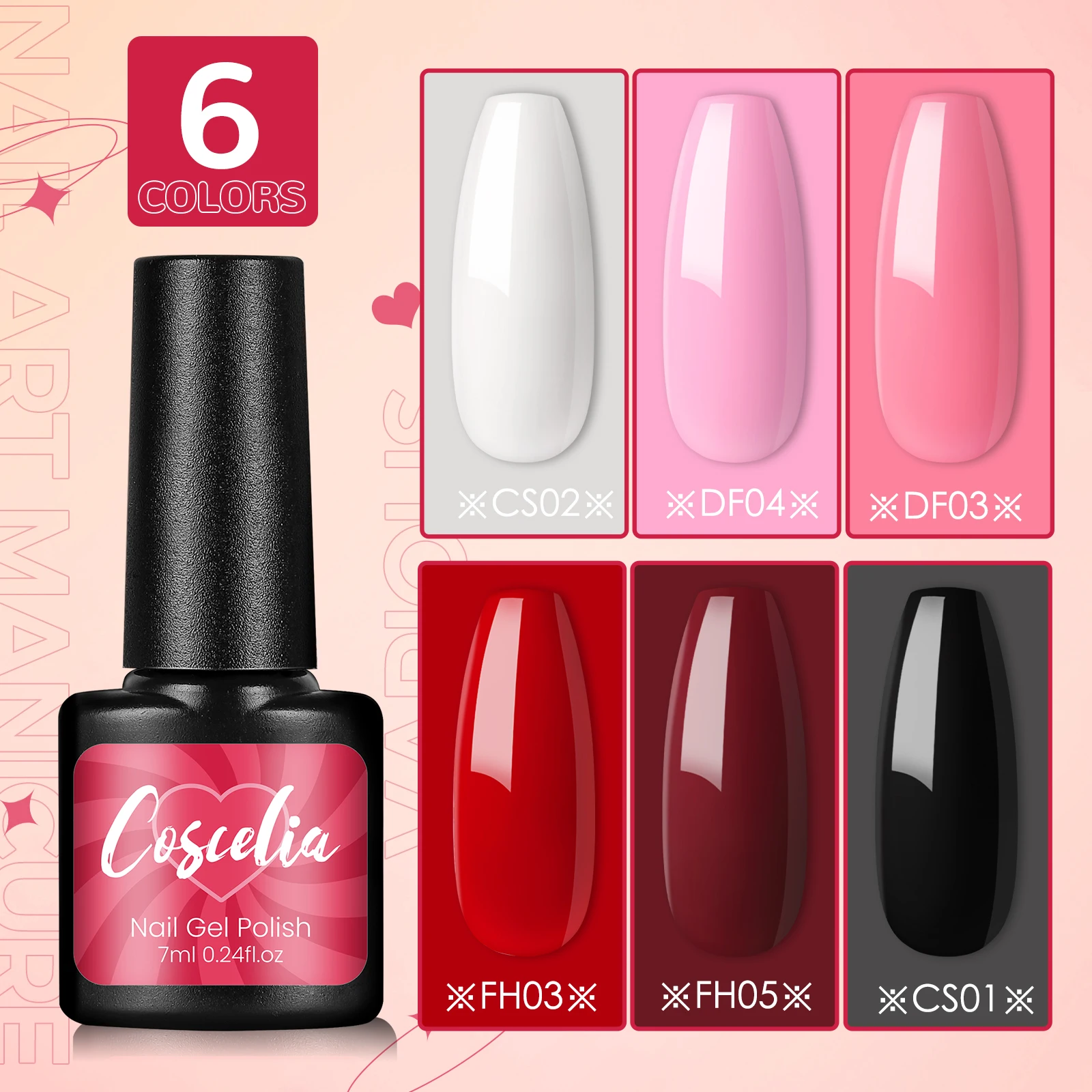 COSCELIA 6 Colors Nail Gel Polish Set with Nail Lamp Base Top Coat Rose Cuticle Oil and Nail Manicure Tools for Beginner 2