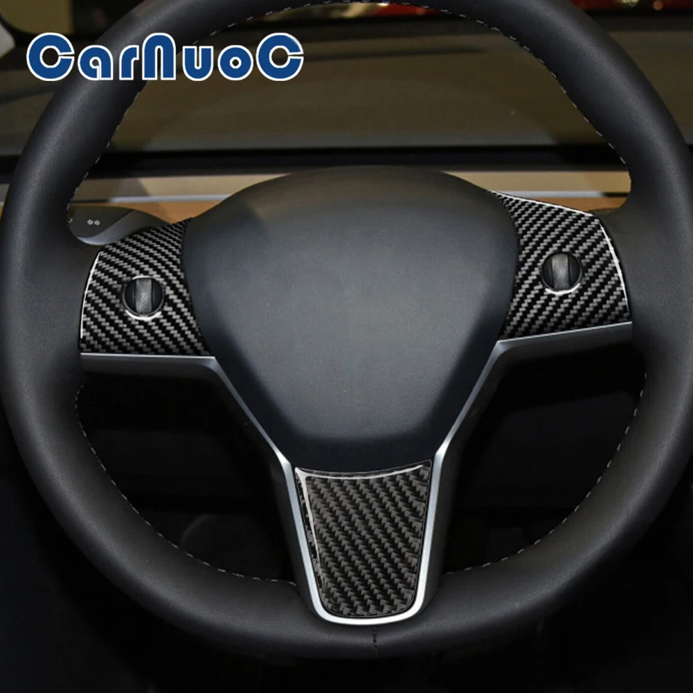 

For Tesla Model 3 Or Y Series Car Stickers Steering Wheel Decorative Interior Moulding Carbon Fiber Fit On 2017-2022 Accessories