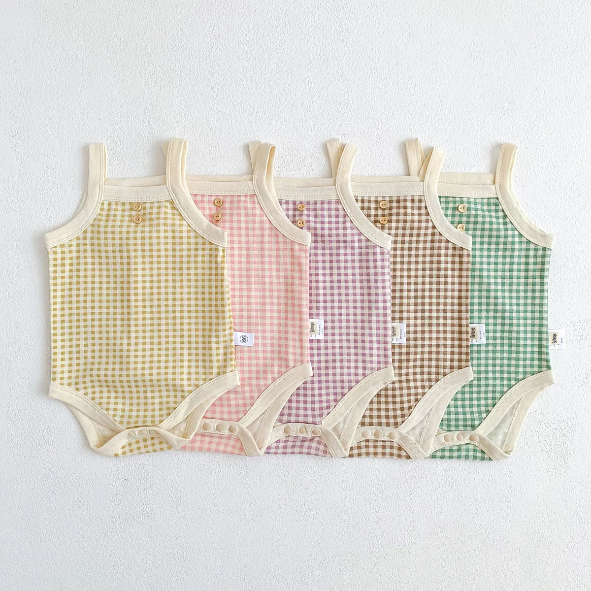 

Baby Girl Summer Sling Vest Bag Farts Ins Baby Sleeveless Soft Plaid Ha Clothing One-Piece Climbing Suit Baby Girl Clothes