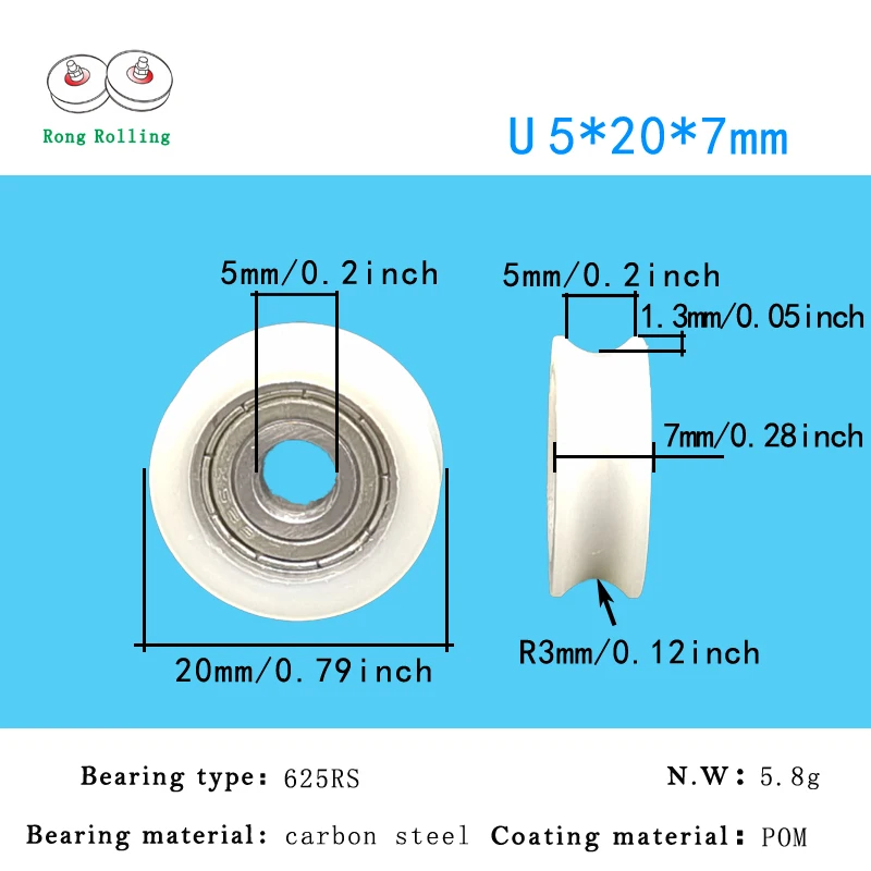 Nylon bearing pulley 5*20*7 U groove door or window Sliding wheels/rollers/pulleys