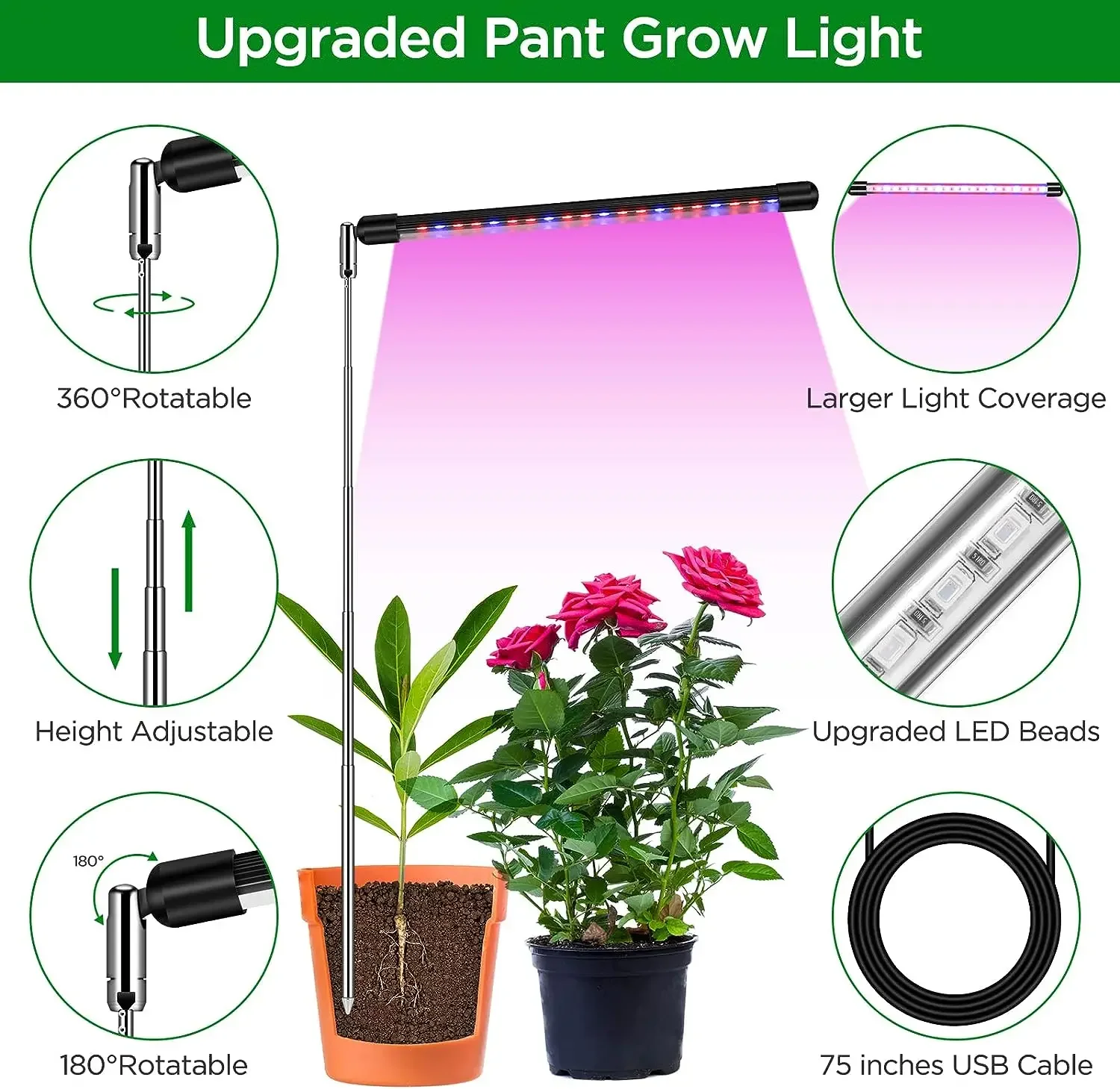 LED Grow Lamp LED Plant Light LED USB Grow Lamp Full Spectrum 5V Plant Growth Light For Indoor Greenhouse Flower Seedling Telescopic rod Tube Phyto Light
