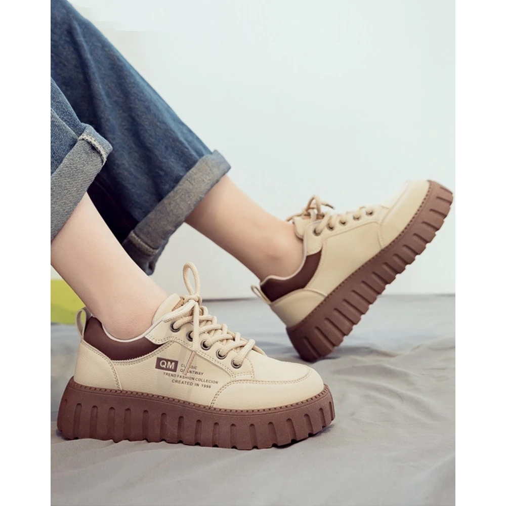 Women Going Out Colorblock Letter Print Lace-up Platform Shoes Spring Fashion Daily Casual Round Toe Flats Zapatillas Mujer