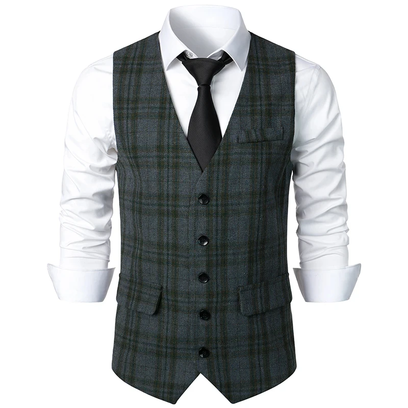 

LE89V-Neck Tweed Herringbone Waistcoat Business Dress Suit Vests for Wedding