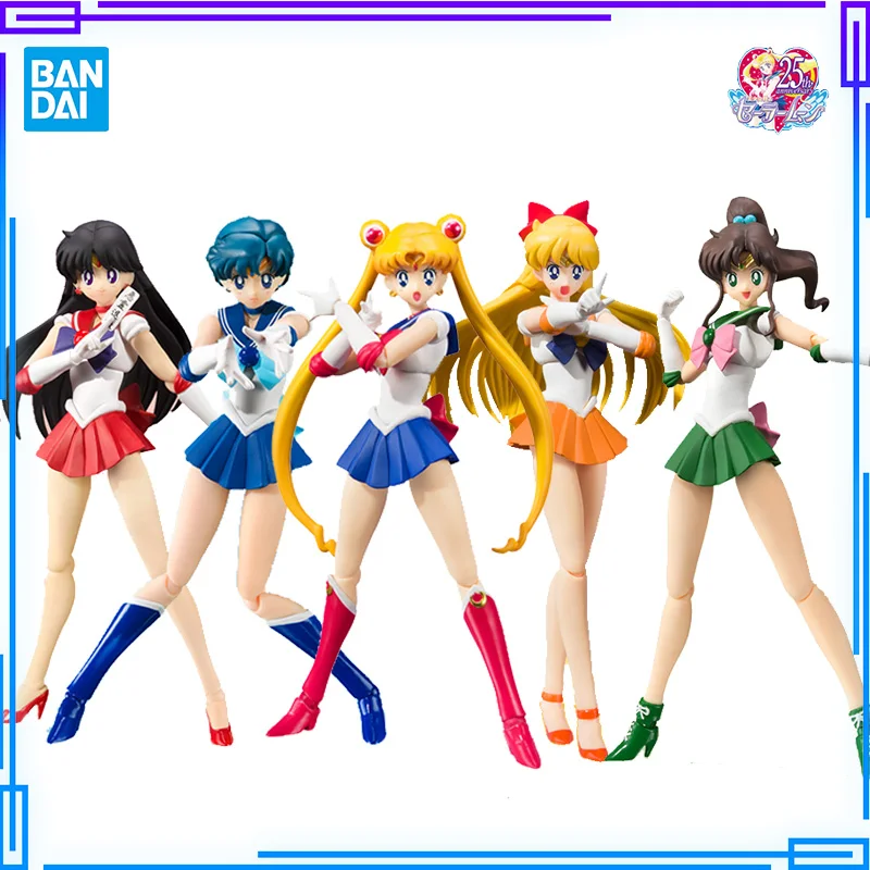 

Pretty Guardian Sailor Moon Figure Mercury Mars Jupiter Venus Princess Model Kit SHF Bandai Original Movable Dolls Ornaments Toy