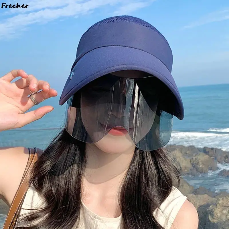 여름 해변 자외선 차단 스포츠 모자, 얼굴 가리개, 긴 바이저 캡, 빈 탑 카스케..