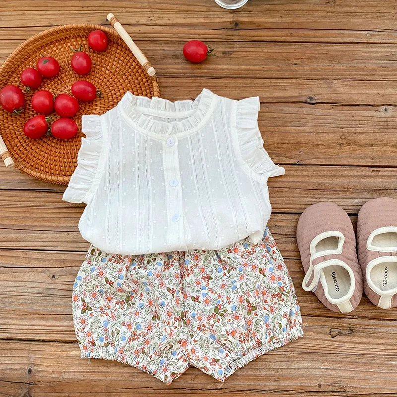 MILANCEL 2022 Summer Baby Clothing Set  Toddler Girls Floral Suit Ruffle  Tee And Floral Shorts 2 Pcs Girls Clothes Set newborn baby clothing set