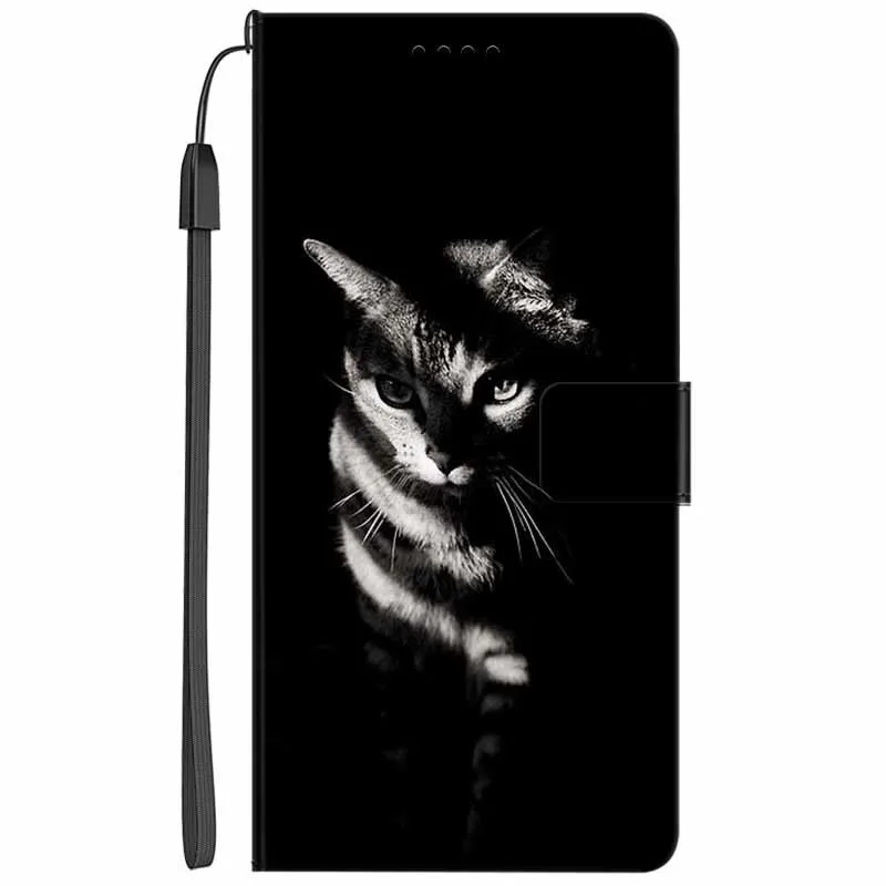 Elegant Leather Wallet Flip Case with Cat Design and Magnetic Stand
