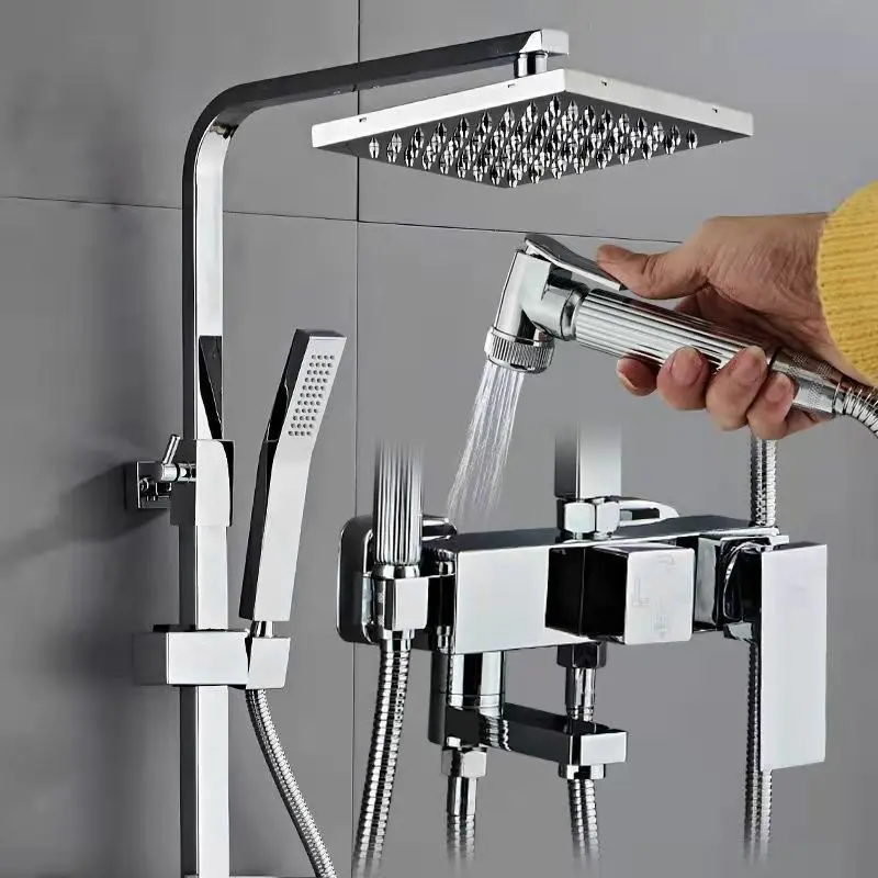 

Wall Mounted 4 Functions Chrome Rainfall Shower Faucets, Bathroom Shower Set Mixer With Showerhead Filter