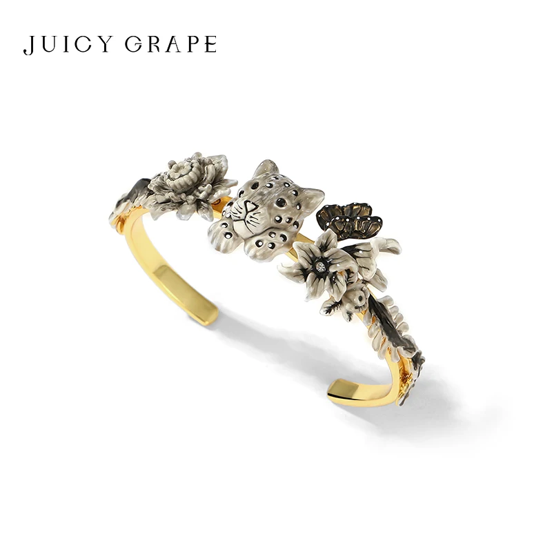 Juicy Grape Snow Leopard Jungle Bangle For Women Bracciali Smaltati Party Luxury Jewelry Christmas Birthday Gift 2023 New Trend
