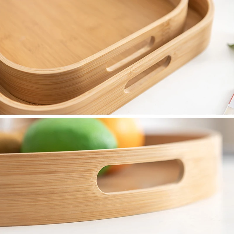 Multipurpose Round Rectangular Bamboo Wooden Serving Tray Household Tea Coffee Trays Kitchen Storage Tray for Breakfast Food images - 6