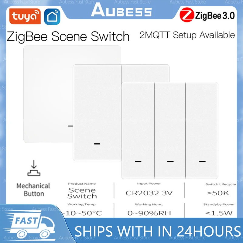 Aubess Smart Light Switch Tuya Zigbee No Neutral Wire Nessun Condensatore Necessario Smart Life 1/2/3 Way Funziona Con Alexa Google Home