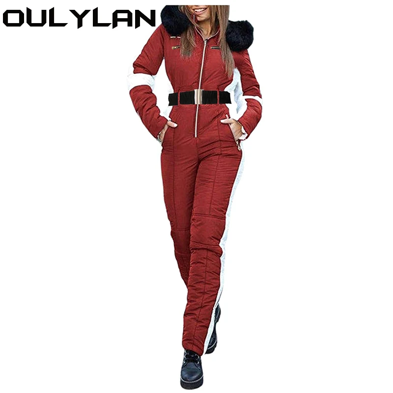 

New One Piece Ski Suit Women Jacket Winter Jumpsuit Female Hooded Cotton Bodysuit Zipper Overalls For Woman Tracksuits