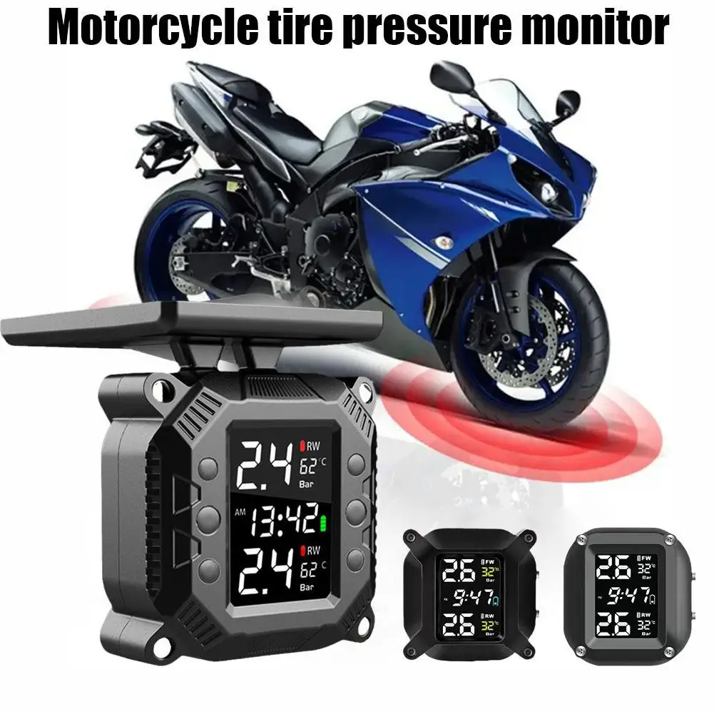 

0-6.6Bar Wireless TPMS Motorcycle Tyre Temperature Monitoring Sensor USB System LCD Tire Pressure Display Charging Alarm Z6G6