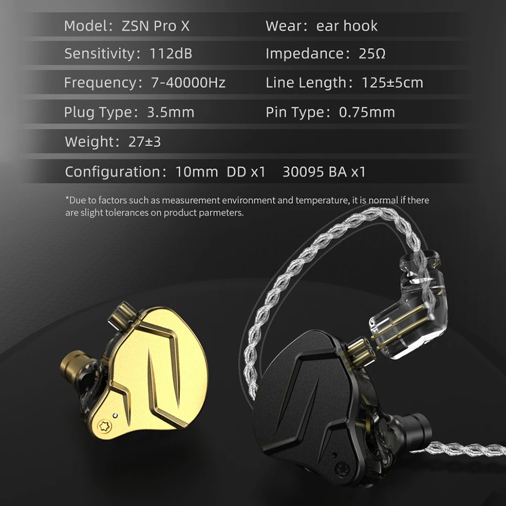 KZ ZSN PRO X 하이파이 베이스 이어버드, 하이브리드 기술 모니터 이어폰, 스포츠 게임 음악용, 노이즈 캔슬링, 3.5mm 잭, 1BA + 1DD