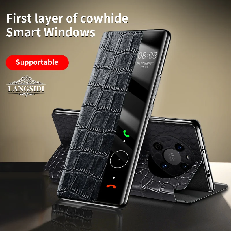 

Original Cowhide Leather Smart Flip Case for Huawei Mate 50 Pro 50 50E 30 40Pro 40E Pro Designer Luxury Magnetic Book Back Cover