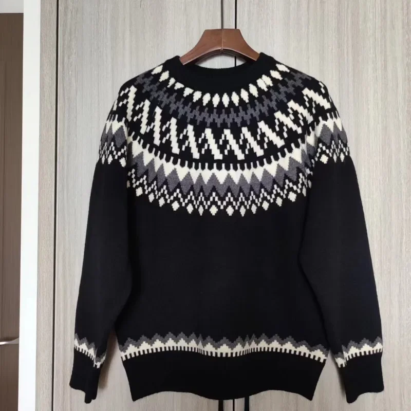 National Style Mens Sweaters Fancy Graphics Contrast O-Neck Knitted Pullovers Autumn Winter Top Long Casual Jumper for Man