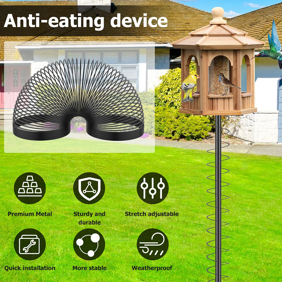 2PCS Squirrel Proof Spring Device Metal Squirrel Baffle Barrier Coil Anti Spring Device Quirrel Baffle for Bird Feeders