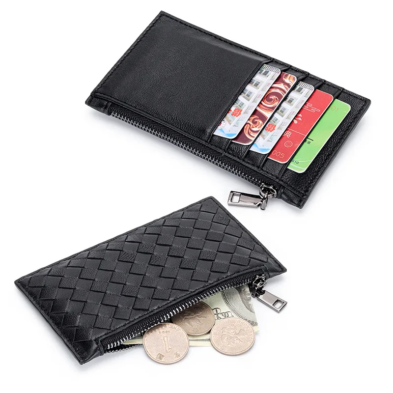

New Women Wallets Zipper Genuine Leather Coin Purse Ultrathin Organizer Case Wallet Multi-card Bit Bank Cards Holder Card Case