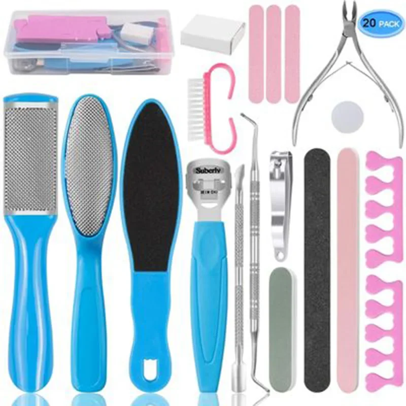 

20pcs/set Pedicure Tools Foot Care Tool for Dead Hard Skin Callus Remover Scraper Tools Feet Heels Toe Cuticle Kit File Set