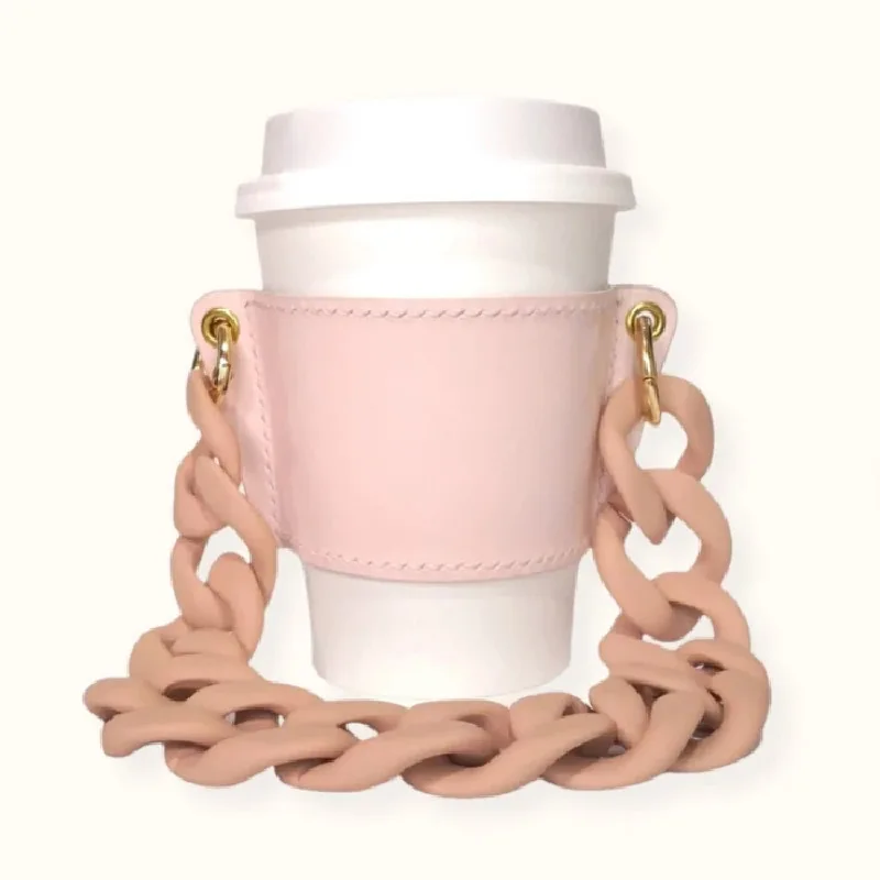 Faux Leather Coffee Cup Sleeve With Resin Chain Strap