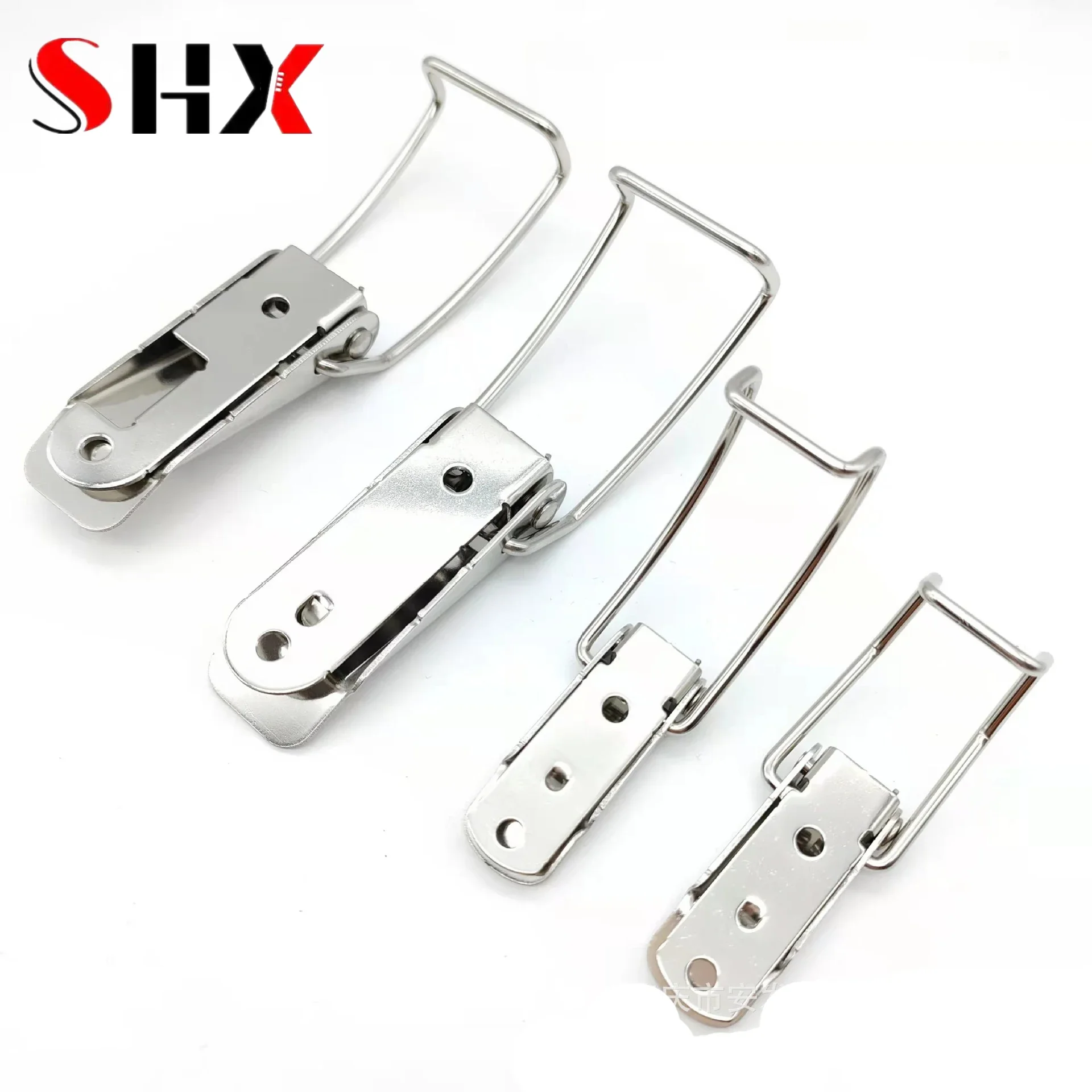 2Pcs Duck-mouth Buckle Hook Wooden Box Hasps Clamp 90 Degrees Silver Metal Spring Catch Clasp Loaded Draw Toggle Clamp Hasps furniture hardware toggle latches buckle clamp