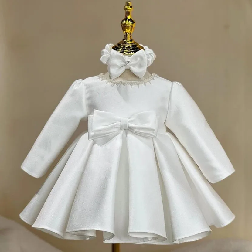 

Children's Princess Evening Gown Bowknot Bead Design Wedding Birthday Baptism Eid Party Dress Girls' Christmas Clothing A2229