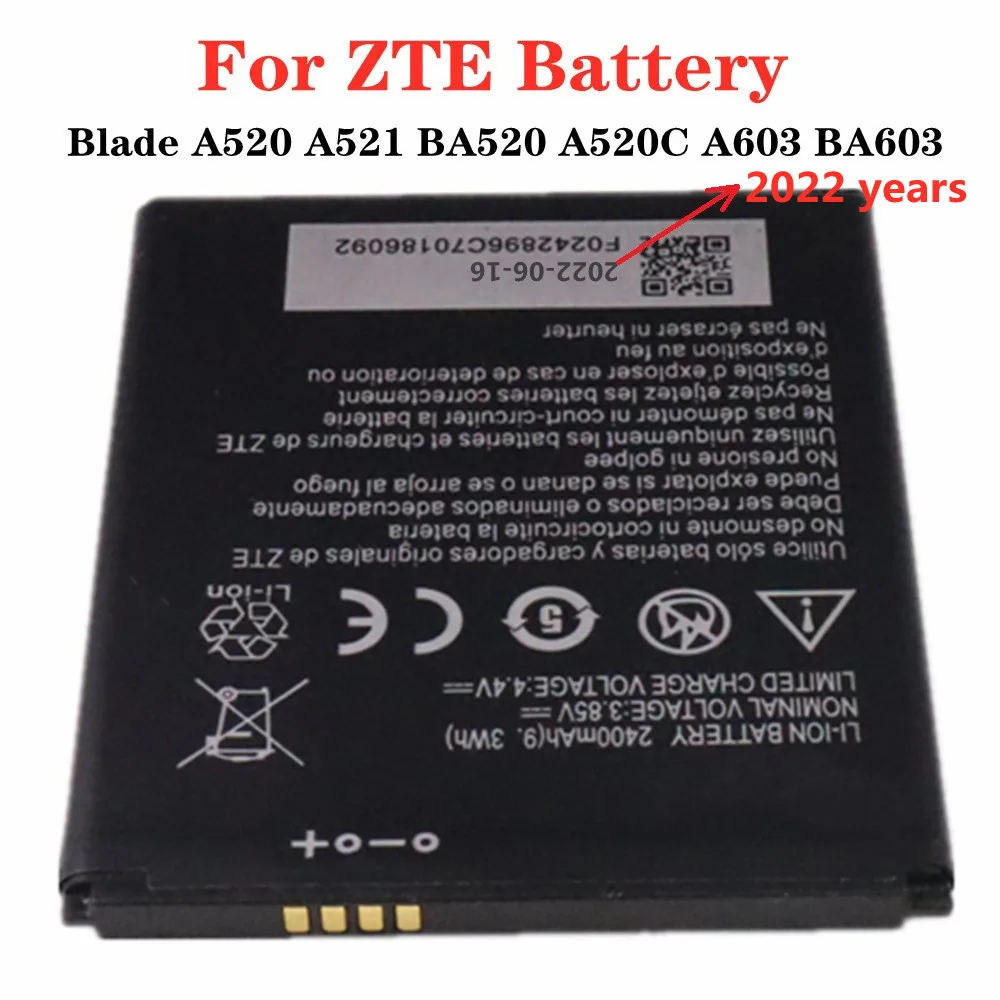 

2022 Years New 2400mAh Li3824T44P4h716043 Battery For ZTE Blade A520 A521 BA520 A520C A603 BA603 High Quality Phone Battery