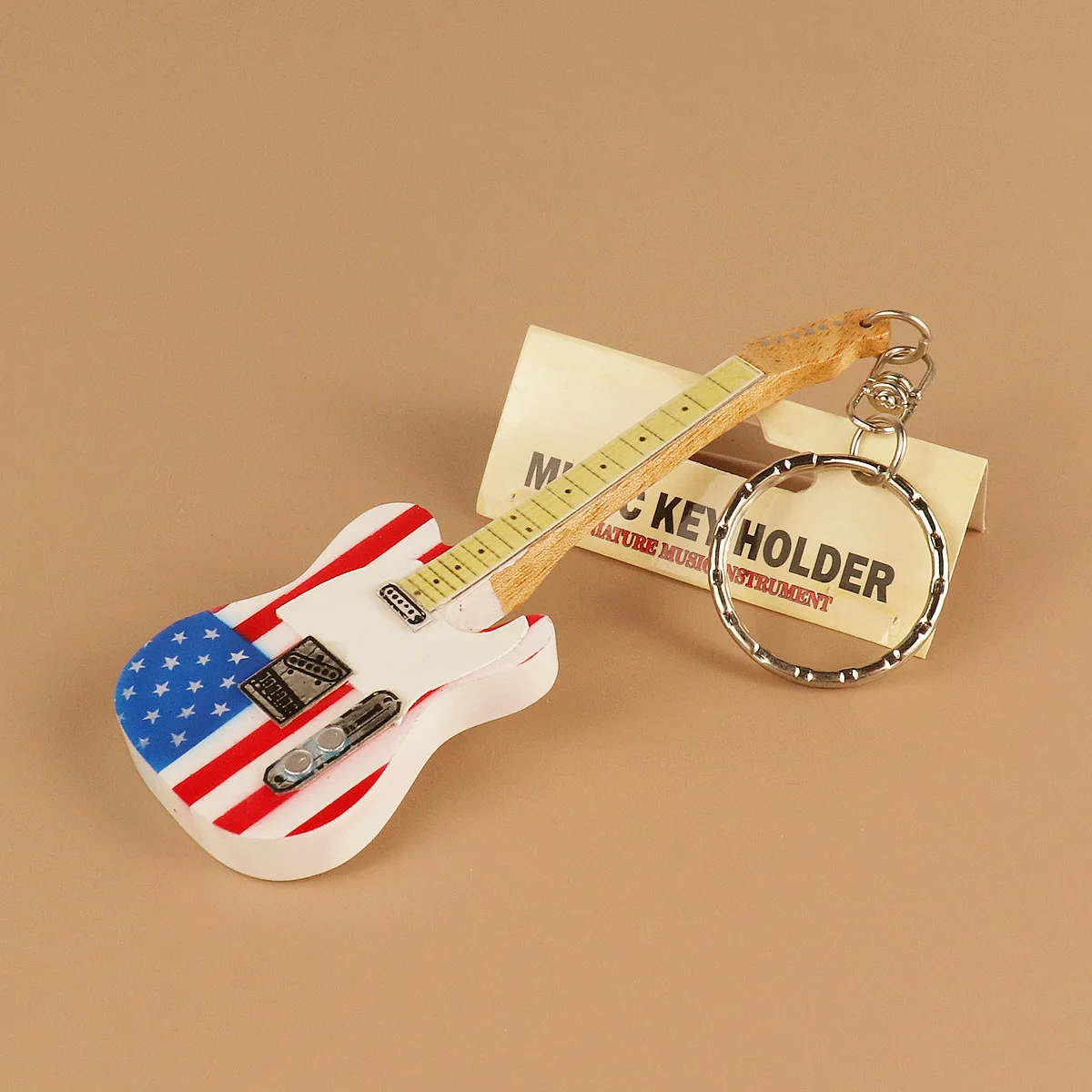 Wooden Guitar Keychain Electric Bass Keyring Wood Miniature Musical Instrument Key Chain Key Ring Keyholder Pendant Gift 