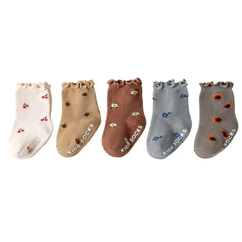 5Pairs Soft Flower Baby Cotton Socks Pleated Breathable Toddle Short Tube Socks Cute Autumn Spring Kids Cartoon Socks Newborn