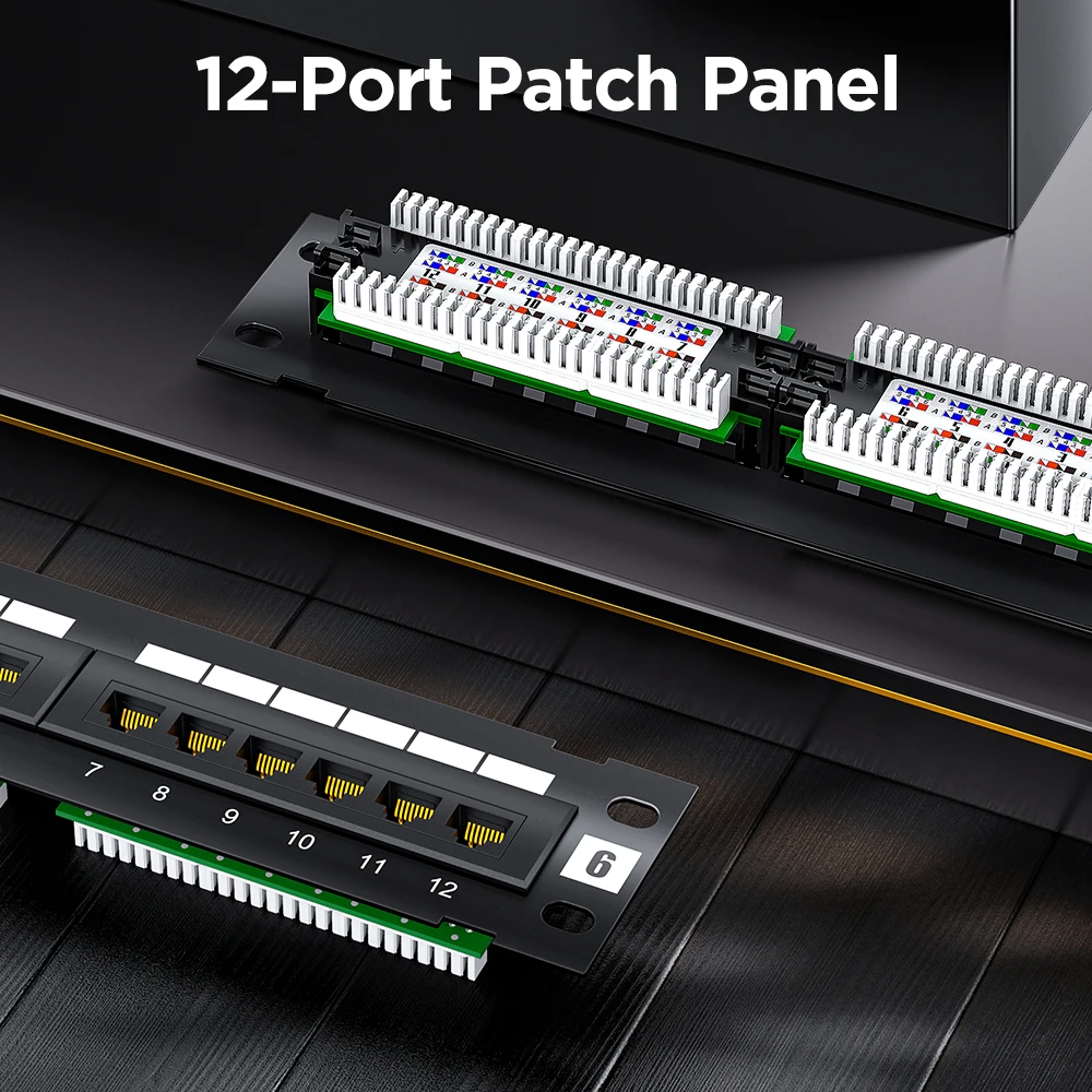 AMPCOM 12-Port Black Mini Patch Panel with Wall Mount Bracket