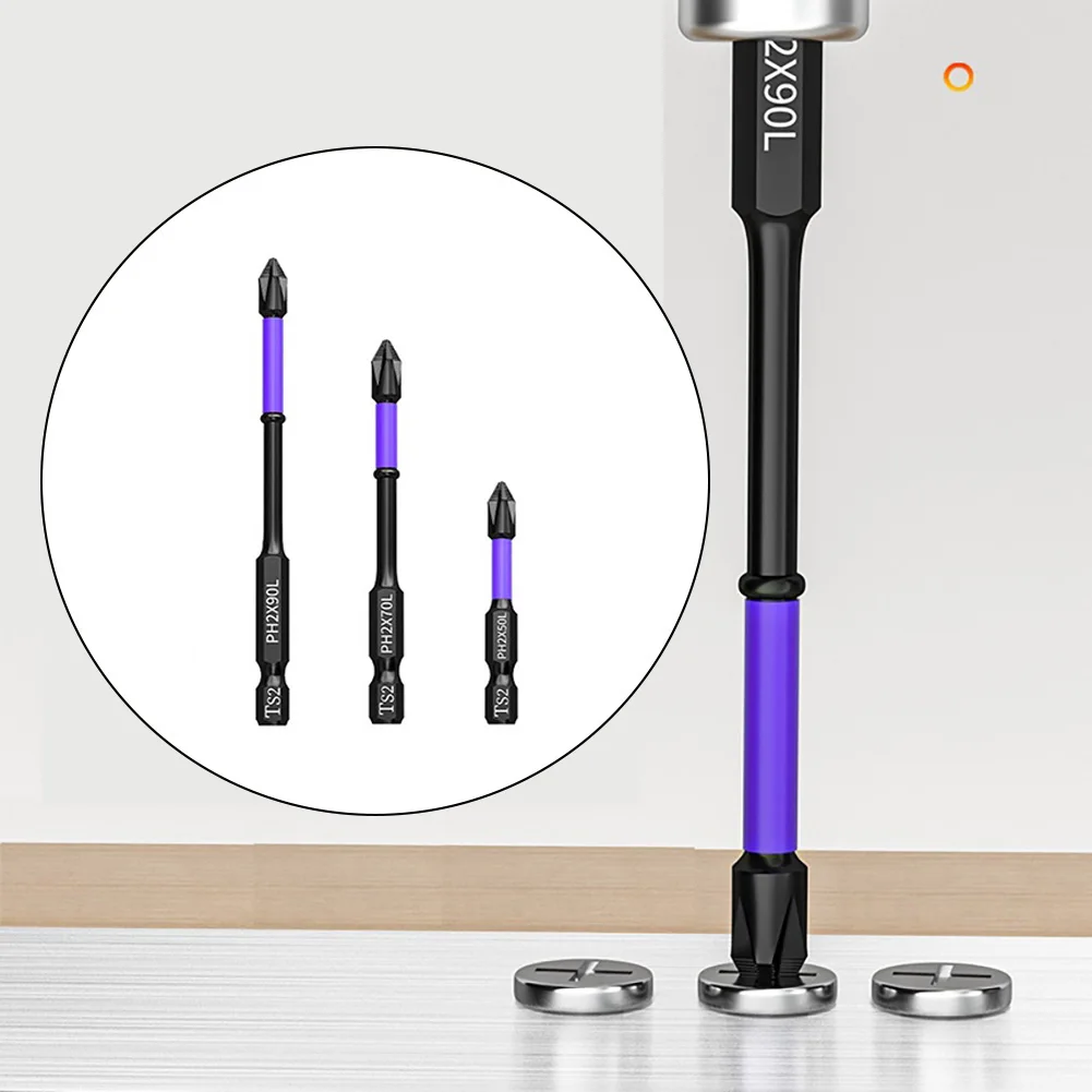 

3PC Nonslip PH2 Magnetic Batch Head Cross Screwdriver Impact Drill Bit 50/70/65/90mm Electric Tools For Electrician Power Tools