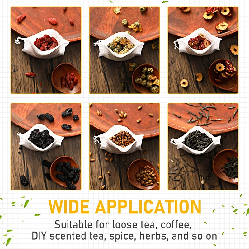 WIKHOSTAR 100PCS Disposable Tea Bags for Loose Leaf Tea Drawstring Empty Tea Bags Bulk Tea Filter Bags Disposable Tea Bags