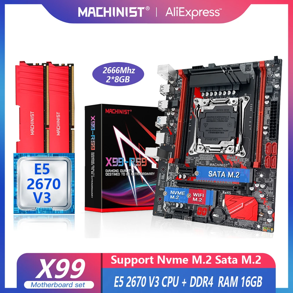 MACHINIST Conjunto de placa base X99 LGA 2011 3 con procesador Intel
