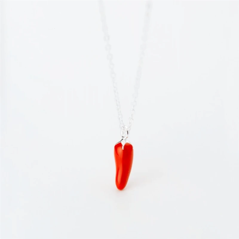 925 Sterling Silver Creative Mini Cute Red Drop Glaze Vegetable Pepper Fine Jewelry Luxury Female Necklace pendant necklace silver necklace silver pendant silver necklace charms