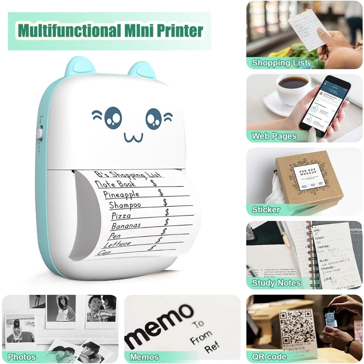 Inkless Printer Portable Thermal Printer Bluetooth Wireless Small Instant Pocket Printer For Anatomy Picture Children DIY