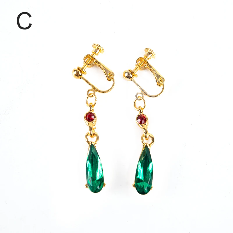 1Pair Moving Castle Earrings Howl Drop-Shaped Green Crystal Clip Earrings for Women Jewelry Temperament Accessories Gift images - 6