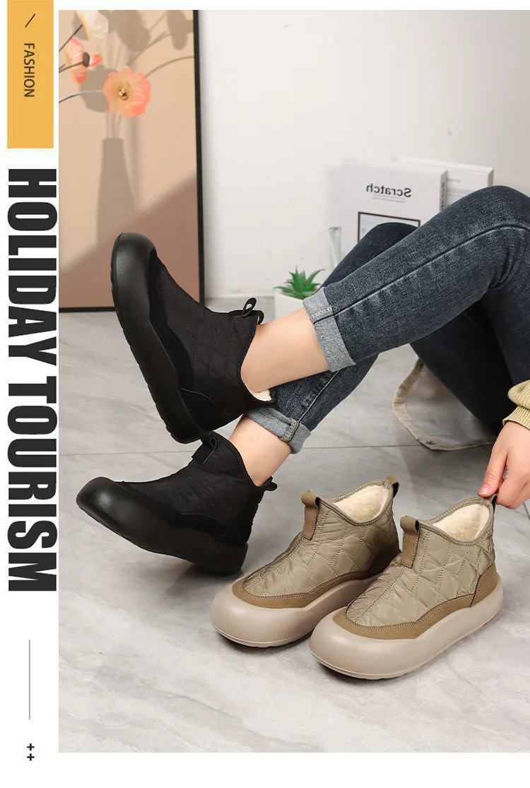 المرأة الشتاء عالية الجودة صوف مبطن سميكة الثلوج الأحذية أحذية قطنية دافئة وعصرية عادية جولة تو كعب مسطح