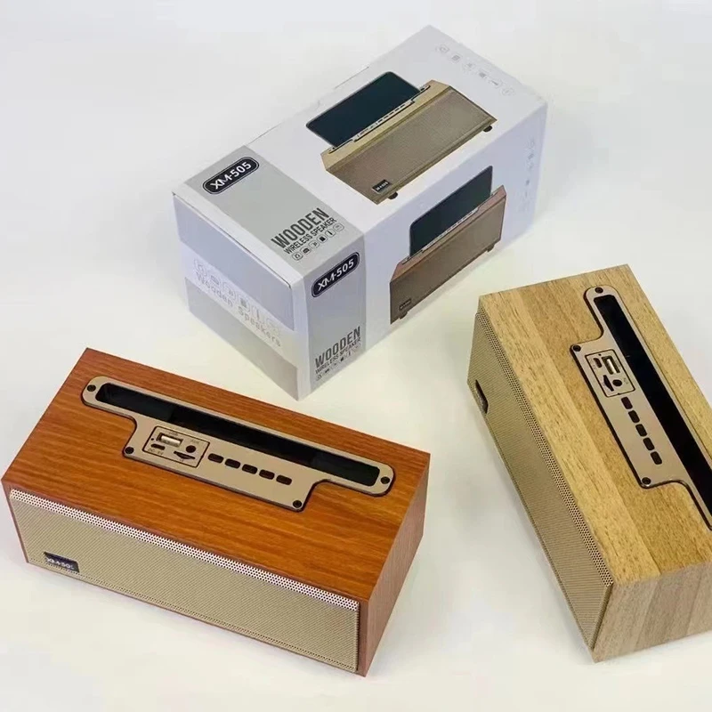 Portable Retro Wooden Wireless Speaker Desktop TWS Subwoofer Sound Bar For IPhone For IPad Saamsung Huawei FM Radio TF Card