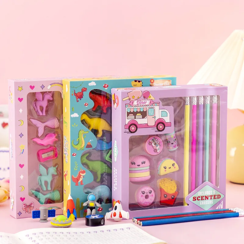 

Stationery Set Diary Set Pencil Dinosaur Mermaid Space Series Large Square Box Rubber Stationery Set Final Christmas Prize Gift